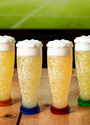 Lily's Home 16 oz Set of 4 Freezer Beer Mugs, Double Wall, Insulated with Liquid Gel Plastic Freezable Glasses, Glass for Freezer, Chiller Frosty Cup,for party