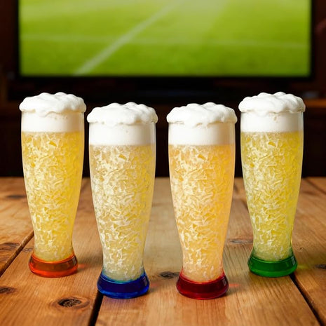Lily's Home 16 oz Set of 4 Freezer Beer Mugs, Double Wall, Insulated with Liquid Gel Plastic Freezable Glasses, Glass for Freezer, Chiller Frosty Cup,for party