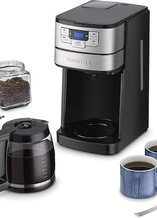 Cuisinart Automatic Grind & Brew 12-Cup Coffee Maker with Blade Grinder, Programmable Coffee Machine Glass Carafe with 1-4 Cup Setting, Brew Pause, Grind-Off Option, DGB-400NAS, Black/Stainless Steel