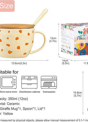 Giraffe Mug Cute Coffee Mug with 3D Animal Inside Ceramic Tea Cup with Lid Spoon Cool Animal Stuff Unique Friendship Birthday Gifts for Women Men Friend Coworkers Sister Kids Giraffe Christmas Gifts