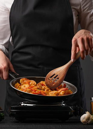 Acacia Wooden Spoons for Cooking: 5-Piece Kitchen & Cooking Utensils Set - Wooden Spatula, Slotted & Pasta Spoon - Essential Wooden Utensil Set