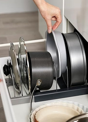Joseph Joseph DrawerStore Expanding Cookware Organizer, Space saving storage for pan lids, baking trays - Grey