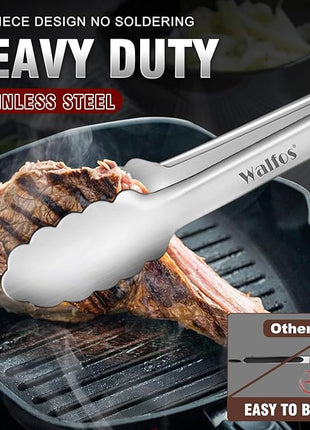 Food Grade Stainless Steel Kitchen Tongs for Cooking,BBQ - 7 ，9 and 12 Inch,Set of 3 Heavy Duty Locking Metal Food Tongs Non-Slip Grip
