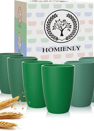 Homienly Wheat Straw Cups Plastic Cups Unbreakable Drinking Cup Reusable Dishwasher Safe Water Glasses (12 OZ Forest Series)