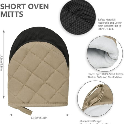 1 Pair Short Oven Mitts - Silicone Kitchen Oven Gloves High Heat Resistant 500℉, Mini Oven Mits with Non-Slip Grip Surfaces and Hanging Loop for BBQ, Baking, Cooking and Grilling (Coffee)