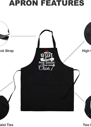 ZOORON Funny Black Chef Aprons for Men Adjustable BBQ Grill Kitchen Cooking Aprons with Pockets, Grill Accessories