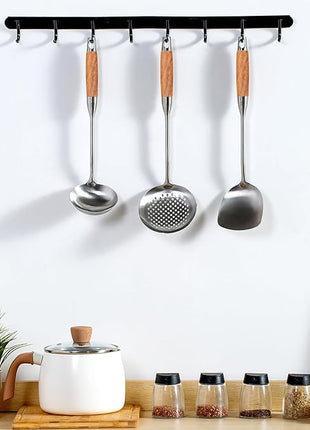 FJNATINH Wok Utensils - Wok tTools - Spatula and Ladle, Skimmer Spoon Set Metal 304 Stainless Steel Kitchen Cooking Utensils Sets, 3-Pieces Wok Tools, Wooden Handle 14-15 Inch