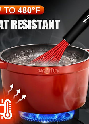 Walfos Whisk,Silicone Whisks- Heat Resistant（480°F） Silicone Whisks for Cooking Non Scratch,BPA free and Dishwasher Safe.Perfect for Blending,Whisking,Beating, Set of 3(Red)