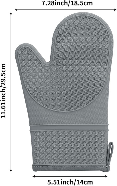 Hovico Silicone Oven Mitts, Heat Resistant 500F Kitchen Mitts 2PCS, 11.6" BPA-Free Soft Baking Gloves, Non-Slip Grip Oven Gloves with Soft Cotton Lining for Kitchen Cooking Baking BBQ - Gray