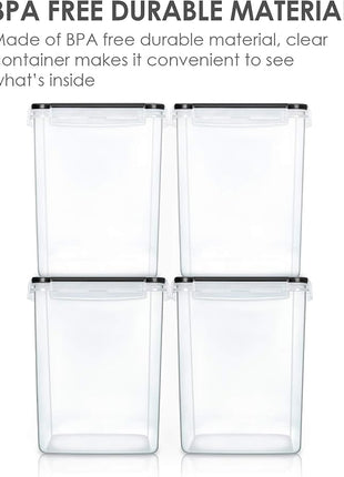 Vtopmart 4 PCS Large Food Storage Containers 5.2L / 175oz, 4 Pieces BPA Free Plastic Airtight Canisters for Flour, Sugar, Baking Supplies, Rice with Lids, 4 Measuring Cups and 24 Labels, Black