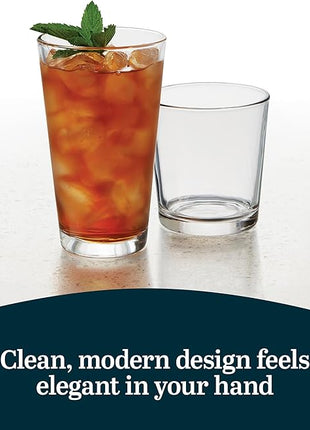 Libbey Flare Tumbler and Rocks Glasses Set, Stylish Lead-Free Drinking Glasses Set of 16, Versatile Dishwasher Safe Kitchen Glassware Set for Parties