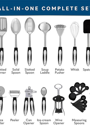 Home Hero Stainless Steel Kitchen Utensils Set - Heat-Resistant Silicone & Nonstick Tools - Durable Stainless Steel Kitchen Gadgets - Complete Kit Measuring Cups & Spoons - 41-Piece Set