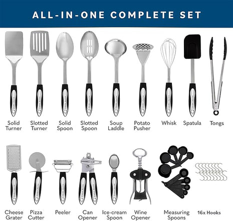 Home Hero Stainless Steel Kitchen Utensils Set - Heat-Resistant Silicone & Nonstick Tools - Durable Stainless Steel Kitchen Gadgets - Complete Kit Measuring Cups & Spoons - 41-Piece Set
