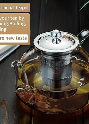 40OZ (1200ML) Glass Teapot with Infuser Stovetop Safe, Clear Glass Tea Pot Kettle, Borosilicate Tea Pot with Infusers Filter for Loose Tea, Tea Kettle Dishwasher Safe (Black)