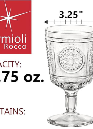 Bormioli Rocco Romantic (Set Of 6) Stemware Glasses, 10.75 Oz. Clear Crystal Glass, Made In Italy.