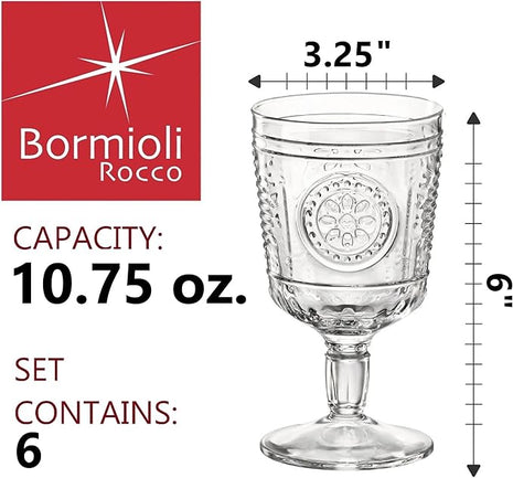 Bormioli Rocco Romantic (Set Of 6) Stemware Glasses, 10.75 Oz. Clear Crystal Glass, Made In Italy.