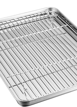 TeamFar Baking Sheet with Rack Set, Stainless Steel Baking Pan Tray Cookie Sheet with Cooling Rack, Non Toxic & Healthy, Easy Clean & Dishwasher Safe