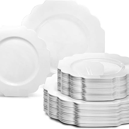 " OCCASIONS " 120 Plates Pack,(60 Guests) Heavyweight Wedding Party Disposable Plastic Plates Set -60 x 10.5'' Dinner + 60 x 8'' Salad/Dessert Plate (Imperial White)