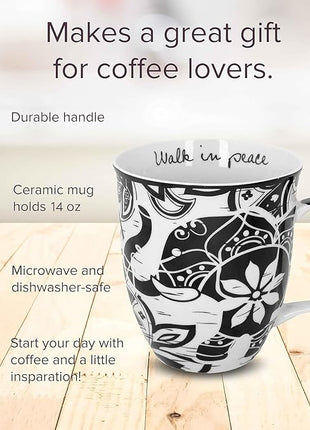 Karma Ceramic Black and White Boho Mug, 1 Count (Pack of 1), Elephant , 16 oz