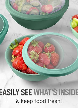 Zulay Kitchen 12-Piece Plastic Mixing Bowl Set - Colorful Nesting Bowls with Lids - Microwave & Freezer Safe (Teal Ombre)