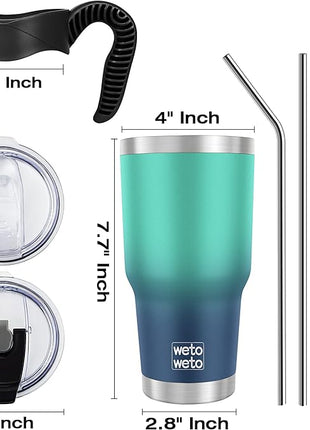 WETOWETO 30 oz Tumbler with 2 Straws and 2 Lids, Stainless Steel Insulated Vacuum Coffee Tumbler Cup, Double Wall Leakproof Travel Mug (Green-Blue Gradient, 1 Pack)