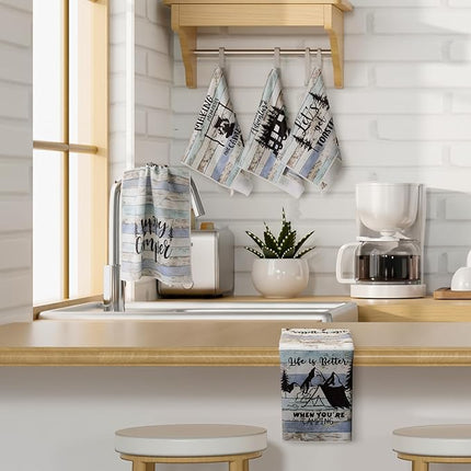 Boyiee Set of 6 Camping Kitchen Towels Happy Camper Tea Towels Absorbent Farmhouse Dish Towels with Funny Sayings 24 x 16 Inches Camping Hand Towels for RV Campers Lovers Gifts Accessories Decorations