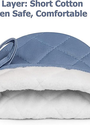 1 Pair Short Oven Mitts, Heat Resistant Silicone Kitchen Mini Oven Mitts for 500 Degrees, Non-Slip Grip Surfaces and Hanging Loop Gloves, Baking Grilling Barbecue Microwave Machine Washable (Sky Blue)