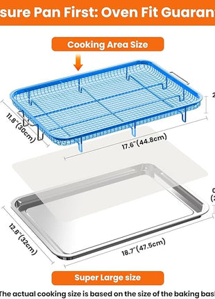 Extra Large Air Fryer Basket for Oven, 18.7"x12.8" Stainless Steel Baking Pan & Crisper Tray, Fits Whole Chicken, Commercial-Grade Oven Air Fryer with 30 Parchment Papers, Dishwasher Safe