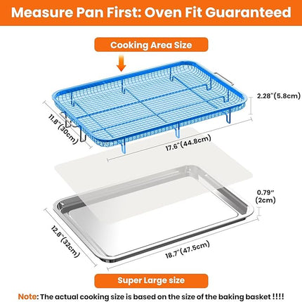 Extra Large Air Fryer Basket for Oven, 18.7"x12.8" Stainless Steel Baking Pan & Crisper Tray, Fits Whole Chicken, Commercial-Grade Oven Air Fryer with 30 Parchment Papers, Dishwasher Safe