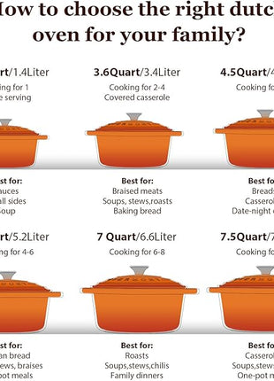 Overmont Enameled Cast Iron Dutch Oven - 5.5QT Pot with Lid Cookbook & Cotton Potholders - Heavy-Duty Cookware for Braising, Stews, Roasting, Bread Baking orange