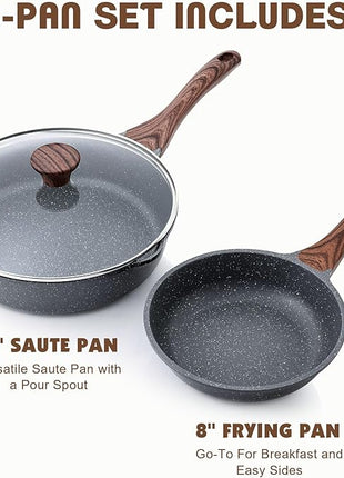 SENSARTE Nonstick Frying Pan Skillets, Swiss Granite Coating Omelette Pans, Healthy Cookware Chef's Pan, Free of Intentionally Added PFOA (8 Inch Frying Pan and 3.5QT Saute Pan)