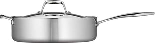 Tramontina Signature Tri-Ply Clad Stainless Steel 6-Quart Saute Pan with Lid, Induction-Ready Cooking Pan, Dishwasher-Safe, NSF-Certified, Made in Brazil
