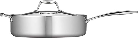 Tramontina Signature Tri-Ply Clad Stainless Steel 6-Quart Saute Pan with Lid, Induction-Ready Cooking Pan, Dishwasher-Safe, NSF-Certified, Made in Brazil