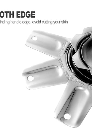 13-piece Measuring Cups and Spoons Set, 18/8 Stainless Steel Heavy Duty Ergonomic Handle with Ring Connector, Silver