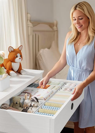DIMJ Drawer Organizer Clothes, 8 Pack Dresser Organizer, Foldable Closet Organizers and Storage, Fabric Dresser Bins, Drawer Dividers for Nursery, Baby Clothes, Underwears, Sock (white)