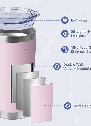 HASLE OUTFITTERS 20oz Stainless Steel Tumblers Bulk, Insulated Travel Cup with Lid, Double Wall Vacuum Coffee Mug for Cold & Hot Drinks 4 Pack, Light Pink
