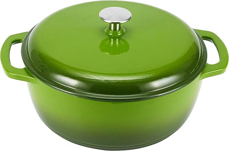 Amazon Basics Cast Iron Dutch Oven Pot with Lid, Enameled, Round, Dual Handles, Heavy-Duty, Medium, 6-Quart, Green