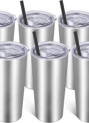 VEGOND 20oz Tumbler Bulk with Lid and Straw 6 Pack, Stainless Steel Vacuum Insulated Tumbler, Double Wall Coffee Cup Travel Mug, Stainless Steel