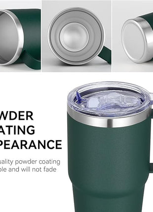 VEGOND 20 oz Tumbler Bulk with Handle Lid and Straw, Stainless Steel Insulated Travel Coffee Mug Set, Spill Proof Double Wall Metal Tumblers Cups, Dark Green 6 Pack