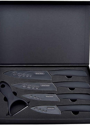 Ceramic Knife, Ceramic Knife Set with Protective Cover, Kitchen Knife Set with 4-Piece Knife and 1 Peeler, Chef's Knife Sets for Meat, Fruit, Vegetables - Black
