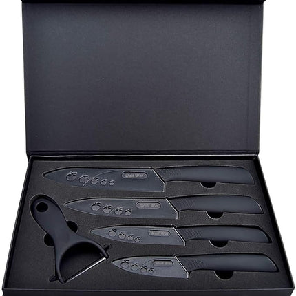 Ceramic Knife, Ceramic Knife Set with Protective Cover, Kitchen Knife Set with 4-Piece Knife and 1 Peeler, Chef's Knife Sets for Meat, Fruit, Vegetables - Black