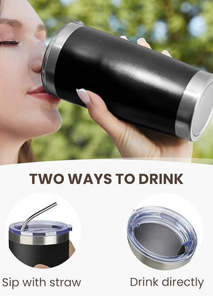 MEWAY 20oz Tumbler 8 Pack Double Wall Vacuum Insulated Travel Mug Bulk, Stainless Steel Tumblers with Lid and Straw, Durable Powder Coated Coffee Cups for Cold & Hot Drinks (Black, 8)