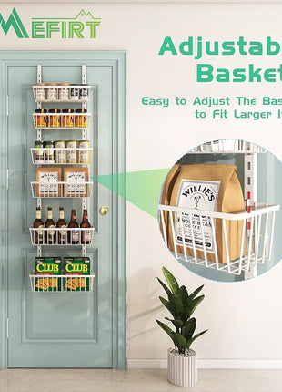 12 Inch Wide Narrow Over The Door Pantry Organizer, Pantry Organization and Storage, 6-Tier Metal Hanging Deep Basket Wall Spice Rack Seasoning Shelves, Home & Kitchen Essentials, White