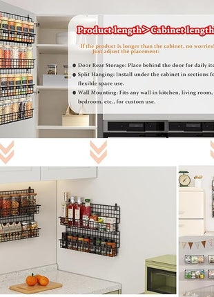 X-cosrack Upgraded Spice Rack Organizer - Wall Mounted Large 4-Tier Stackable Spice Storage with 5 Hooks, Holds 80 Jars, for Kitchen Pantry Organization (Patent:D909138S)