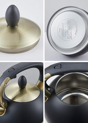 Stove Top Whistling Tea Kettle- Stainless Steel Teakettle Teapot with Ergonomic Handle 2.6 Quart(Black)