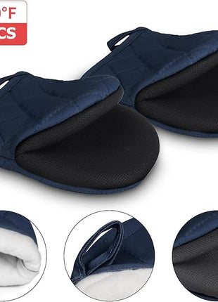 1 Pair Short Oven Mitts, Heat Resistant Silicone Kitchen Mini Oven Mitts for 500 Degrees, Non-Slip Grip Surfaces and Hanging Loop Gloves, Baking Grilling Barbecue Microwave Machine Washable