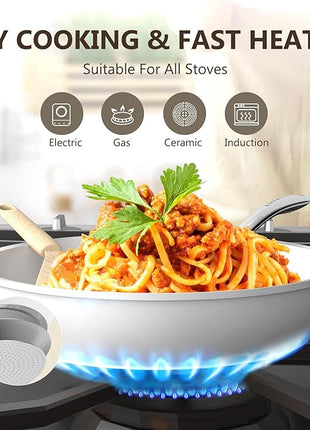 COOKSMARK Nonstick Ceramic Cookware Set, Induction & Dishwasher Safe Scratch-Resistant Pots and Pans Set with Glass Lids 10 Pieces, White