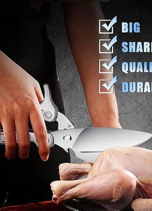 DRAGON RIOT Heavy Duty Poultry Shears - A Must Have Kitchen Shears for Chicken and Meat Cutting - Dishwasher Safe and Stainless Food Kitchen Scissors for Thanksgiving(Silver)