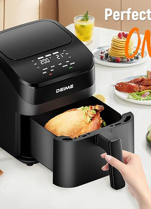 DEIME Air Fryer 4.5 Qt, Small Airfryer Digital Space Saving Compact, Bake, Reheat, Roasts for Quick Easy Meals, Mini Compact & Quiet, Nonstick & Dishwasher Safe Basket with Toast Rack (Black)