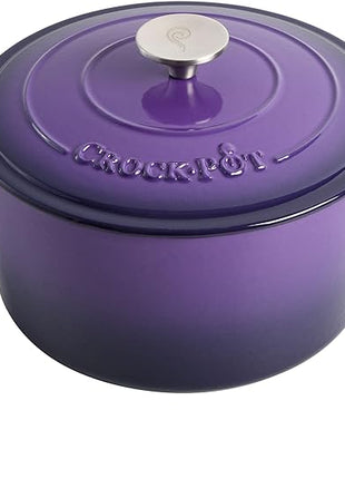 Crock-Pot Artisan 5-Quart Round Enameled Cast Iron Dutch Oven – Lavender Purple, Durable Heavy-Duty Cookware for Slow Cooking, Roasting, Baking with Lid